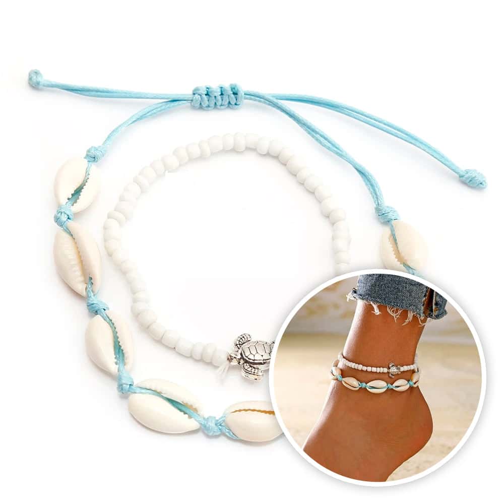 Pulseira De Pé Duo De Cauris E Pérolas
