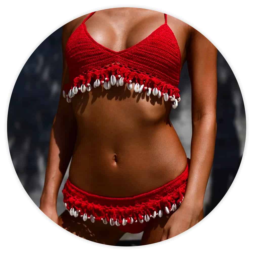 Biquini Tipo Concha Brasileiro De Crochê Em Vermelho