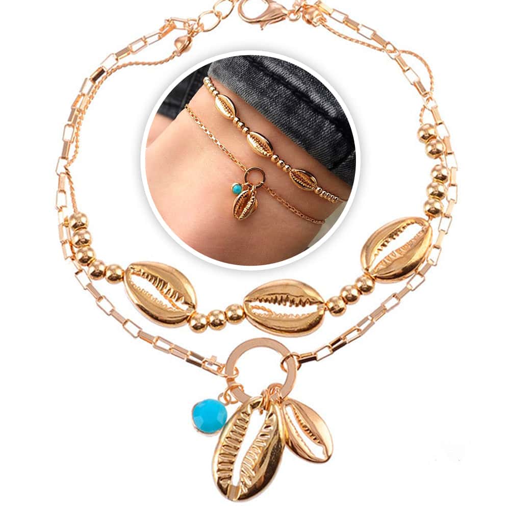 Pulseira De Pé Duo De Cauris Dourados