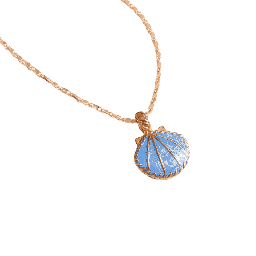 Colar Choker Concha De Esmalte Azul