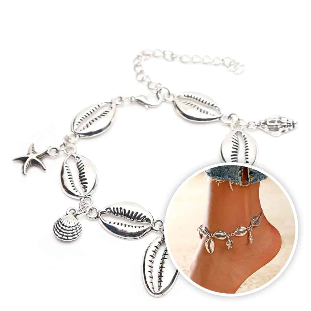 Pulseira De Pé Cauris Prateado