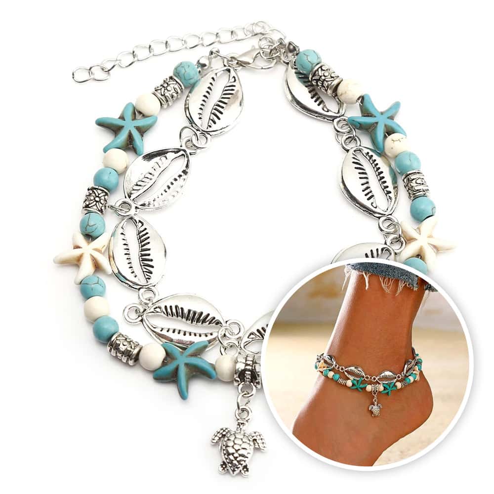 Pulseira De Pé Duo Prateado E Azul