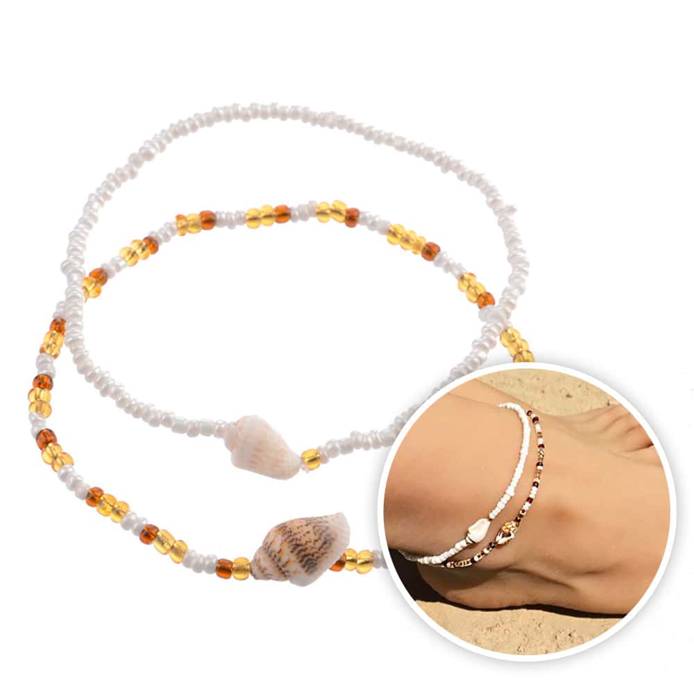 Pulseira De Pé Pérolas Brancas E Marrons
