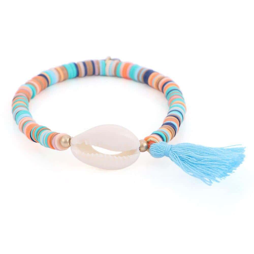 Pulseira De Concha Cauri Surfista Azul Claro