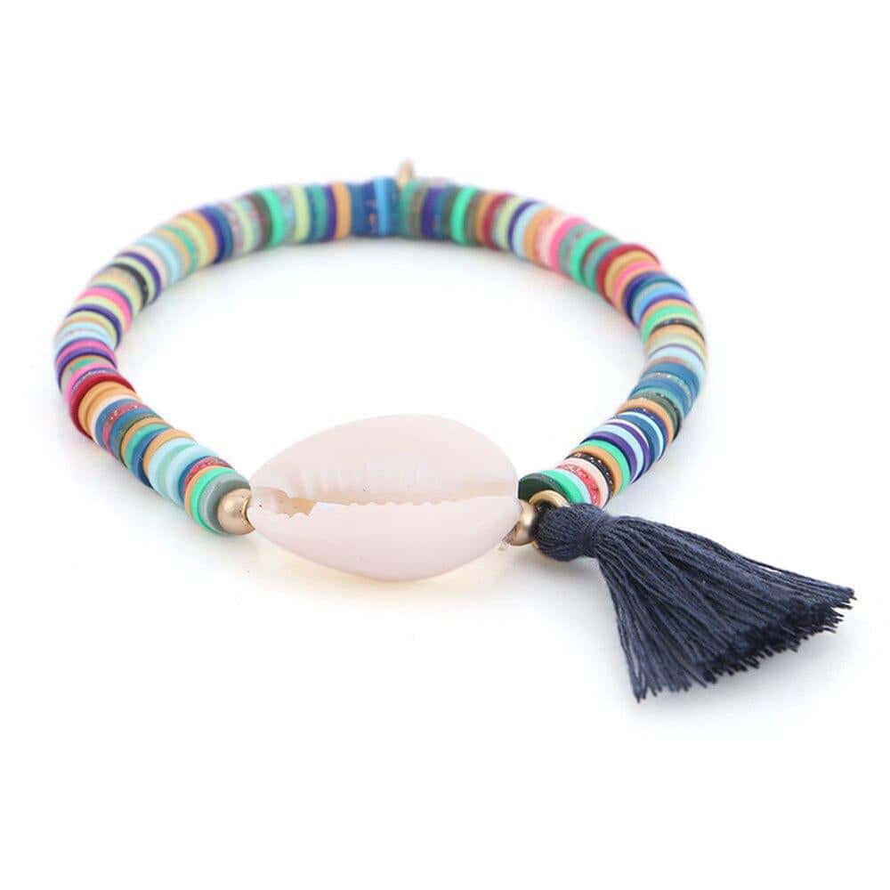 Pulseira De Concha Cauris E Pérolas Heishi