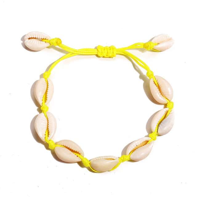 Pulseira De Concha Cordão De Búzios Amarelo