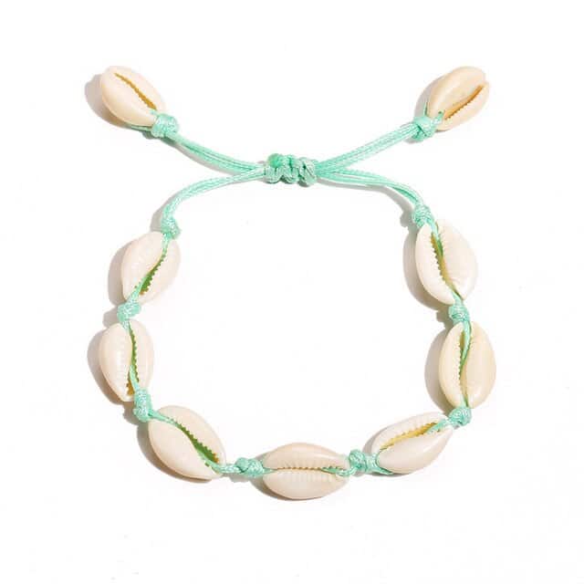 Pulseira De Concha Cordão De Búzios Azul Claro