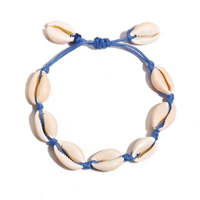 Pulseira De Concha Cordão De Búzios Azul