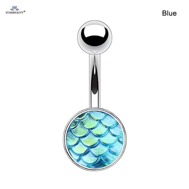 Piercing No Umbigo Concha Escamas De Sereia (Azul)
