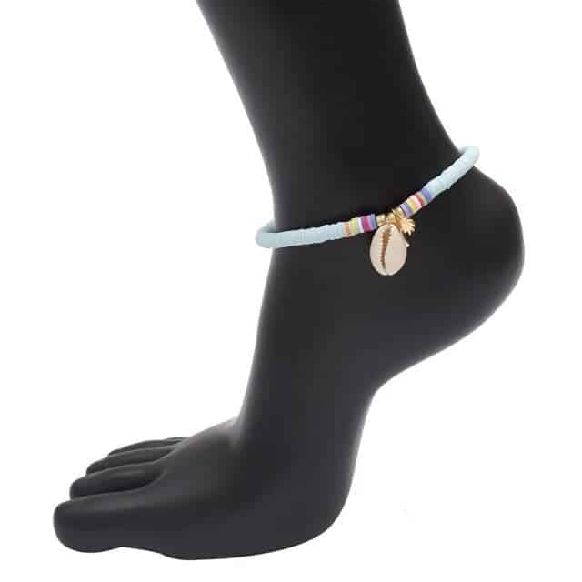 Pulseira De Pé Surfista Pérolas Azuis