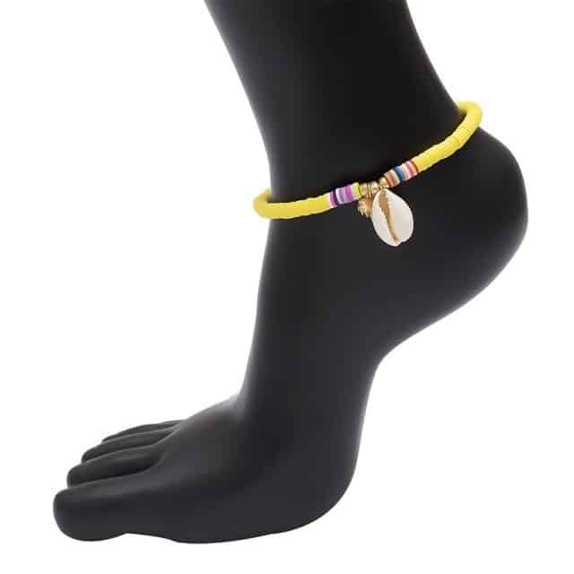 Pulseira De Pé Surfista Pérolas Amarelas