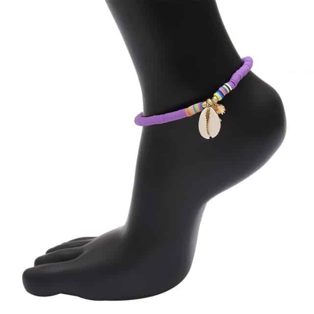 Pulseira De Pé Surfista Pérolas Malva