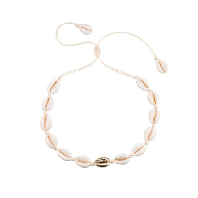 Colar De Concha Cauri Branco E Dourado