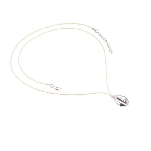 Colar De Concha Cauri Prateado Branco