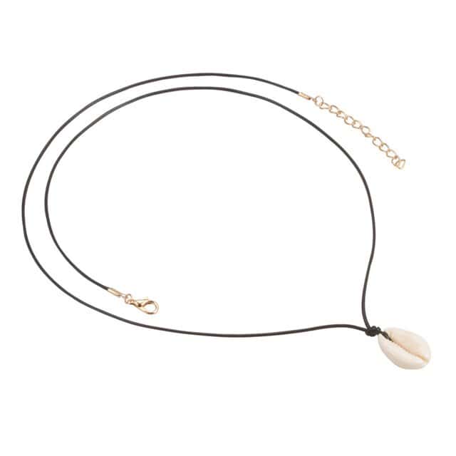 Colar De Concha Cordão Preto
