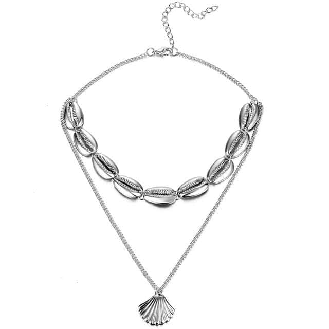 Colar De Concha Choker De Pingente De Concha Prateado
