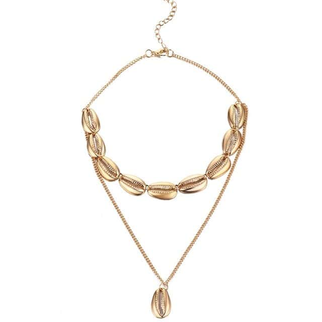Colar De Concha Choker De Pingente De Cauri Dourado
