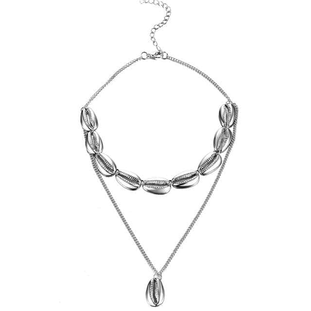 Colar De Concha Choker De Pingente De Cauri Prateado
