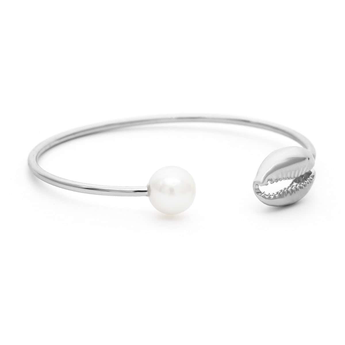 Pulseira De Concha Cauri E Pérola Branca (Prateado)