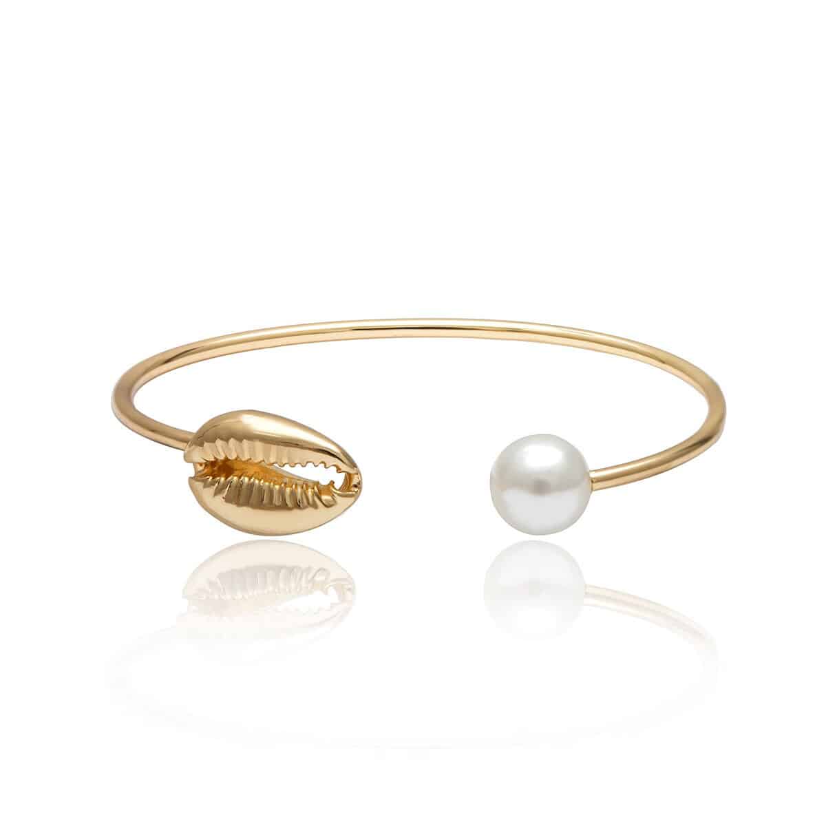 Pulseira De Concha Cauri E Pérola Branca (Dourado)