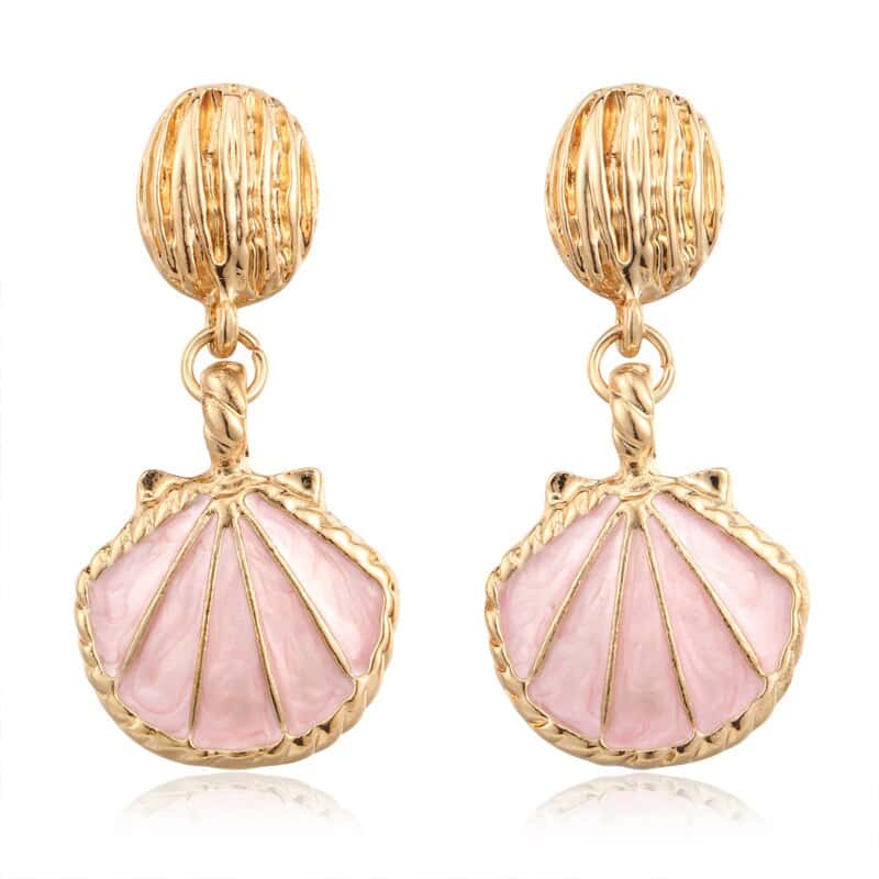 Brinco Concha Rosa E Dourado
