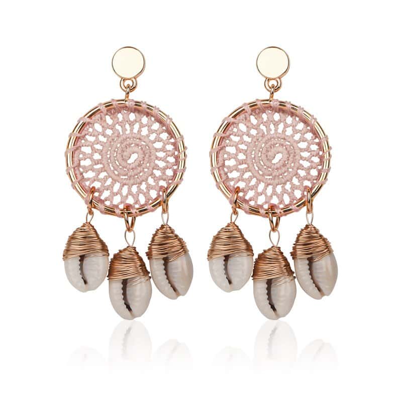 Brinco Concha Apanhador De Sonhos Rosa