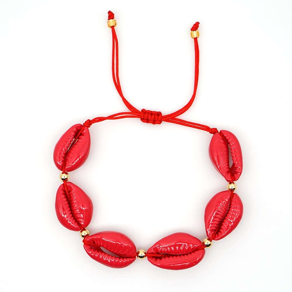Pulseira De Concha Cauri Vermelho