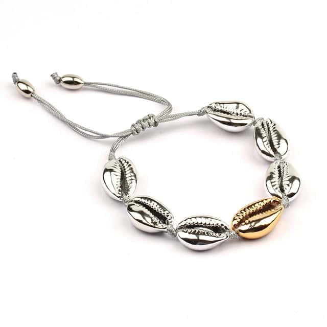Pulseira De Concha Cauri Duo Prateado E Dourado