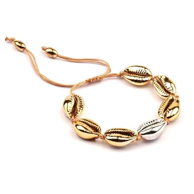 Pulseira De Concha Cauri Duo Dourado E Prateado