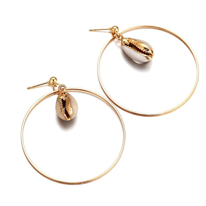 Brinco Concha Brincos Com Cauri Branco (Dourado)