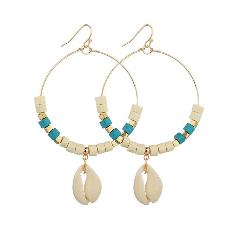 Brinco Concha Brincos Com Cauri Branco E Azul