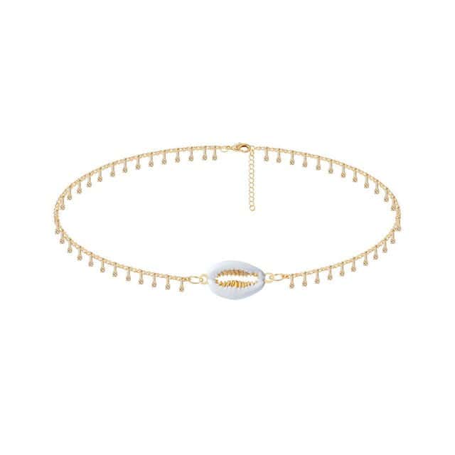 Pulseira De Pé Cauri Branco E Dourado