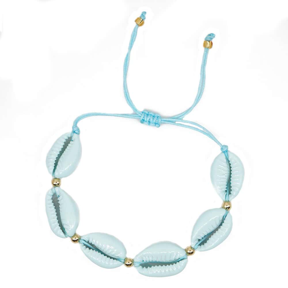 Pulseira De Concha Cauri Azul Pastel