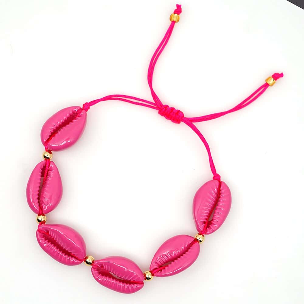 Pulseira De Concha Cauri Rosa