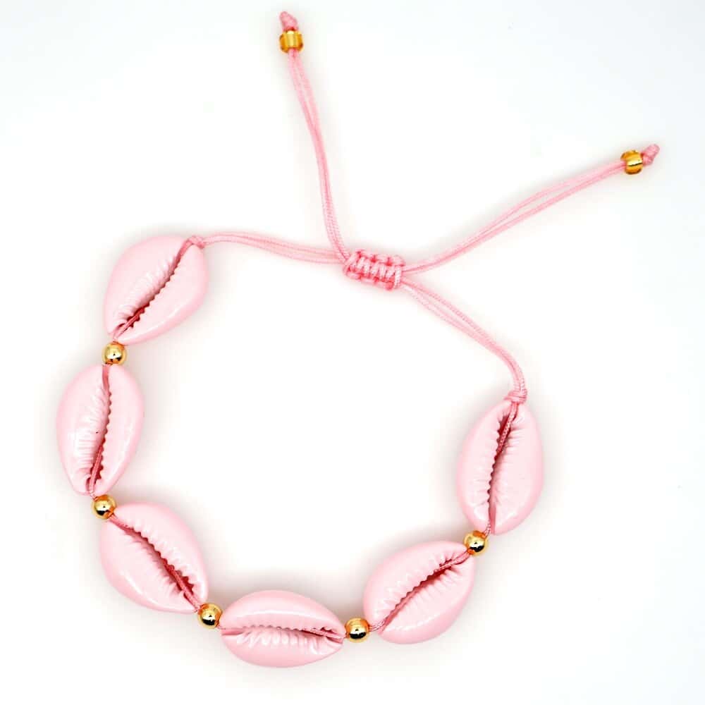 Pulseira De Concha Cauri Rosa Pastel