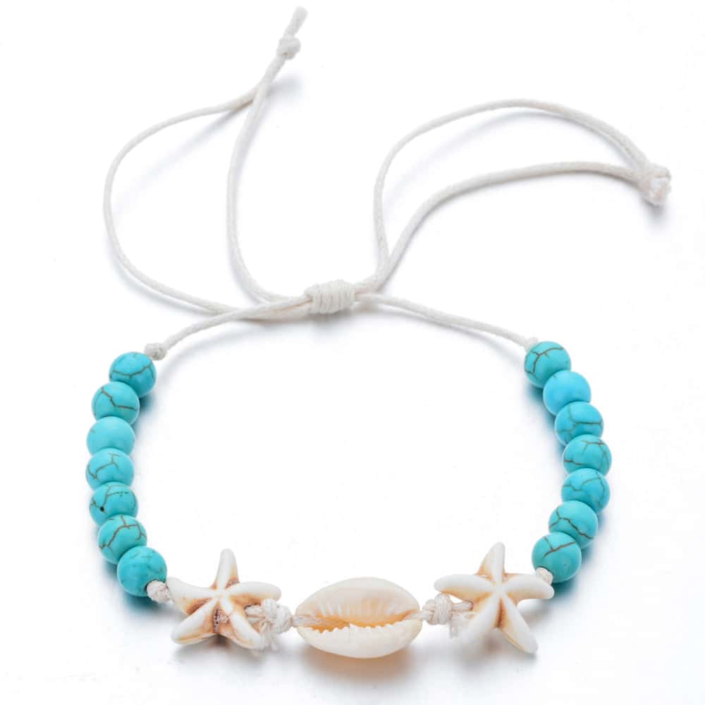 Pulseira De Concha Cauris, Pérolas E Estrelas-Do-Mar