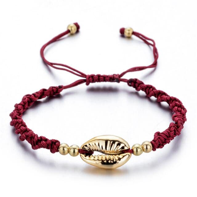 Pulseira De Concha Cauris Vermelho E Dourado