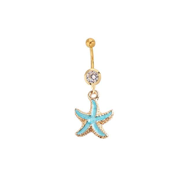 Piercing No Umbigo Concha Estrela-Do-Mar Turquesa