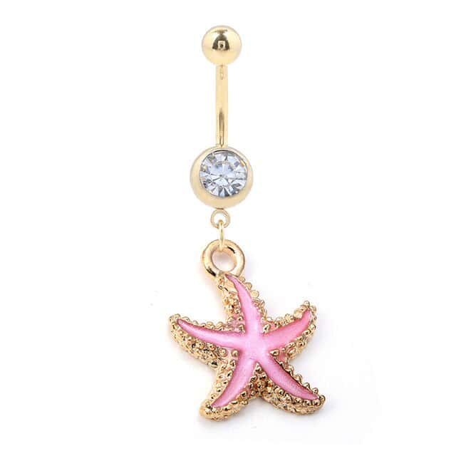 Piercing No Umbigo Concha Estrela-Do-Mar Rosa