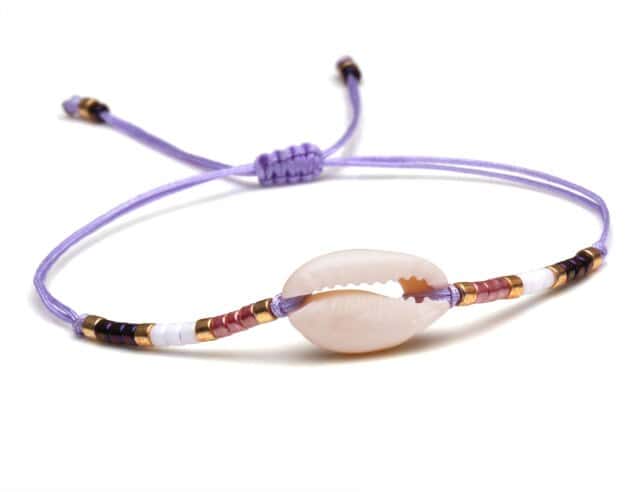 Pulseira De Concha Cauri Cordão Malva