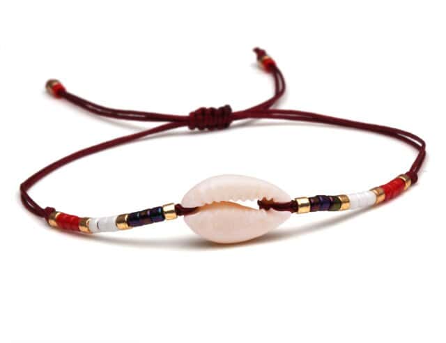 Pulseira De Concha Cauri Cordão Vermelho