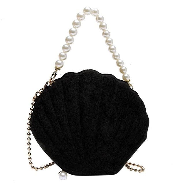 Bolsa Em Formato De Concha Preto E Pérolas Brancas