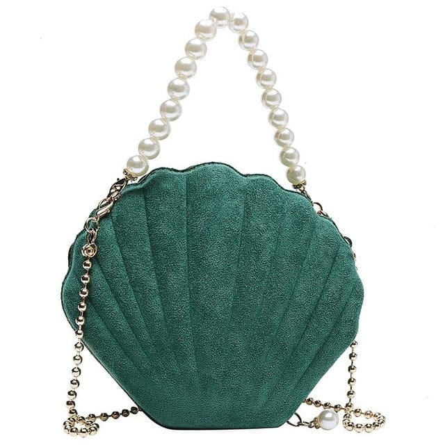 Bolsa Em Formato De Concha Verde E Pérolas Brancas
