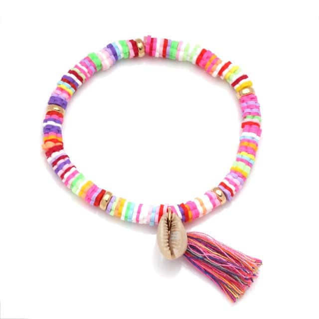 Pulseira De Concha Pérolas Planas Rosa E Búzio