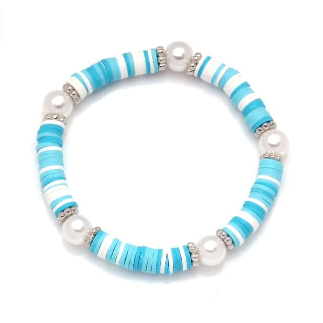 Pulseira De Concha Pérolas Planas Azuis