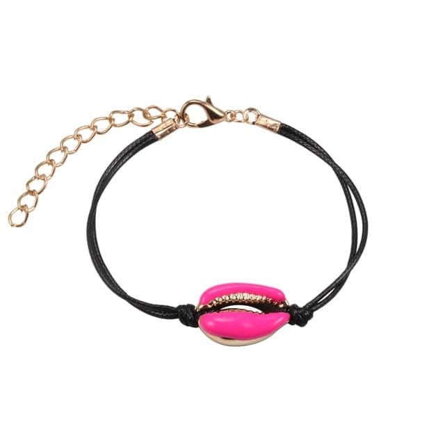 Pulseira De Concha Búzio Rosa Cordão Preto