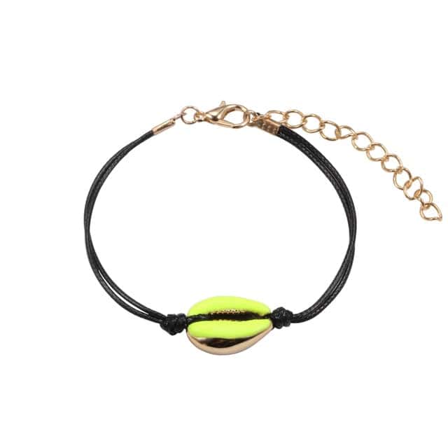 Pulseira De Concha Búzio Verde Cordão Preto