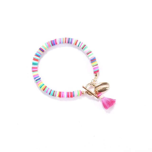 Pulseira De Concha Pérolas Planas Rosa