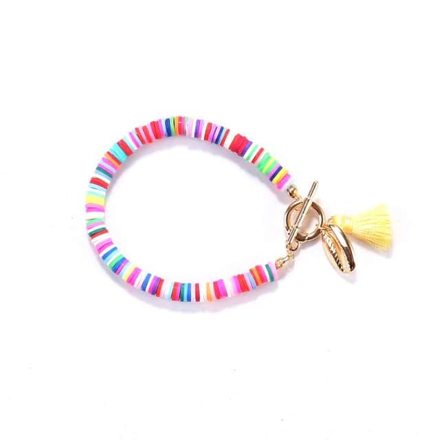 Pulseira De Concha Pérolas Planas Amarela