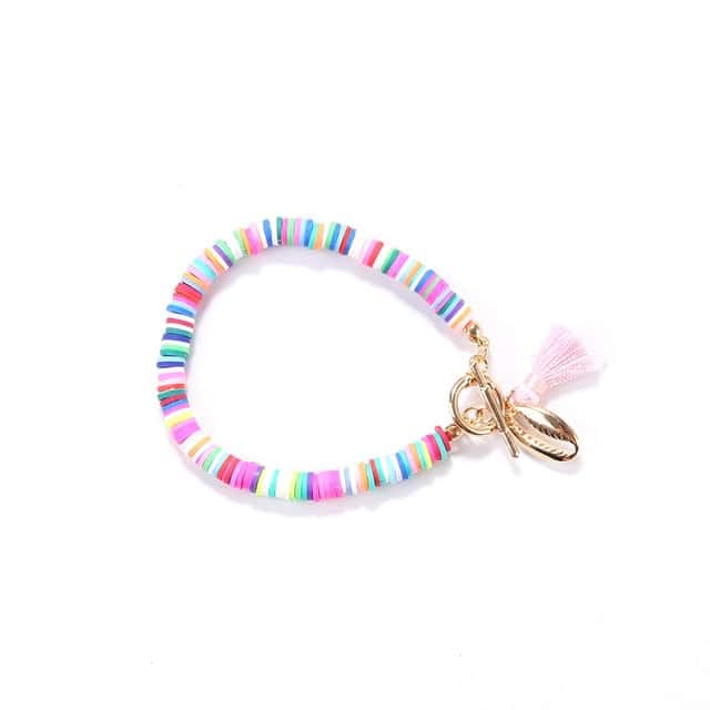 Pulseira De Concha Pérolas Planas Rosa Lagoa